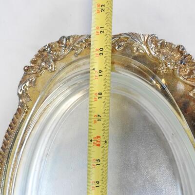 Footed Metal Serving Tray with clear Glass Liner. 21" x 12.5" x 3" - Vintage