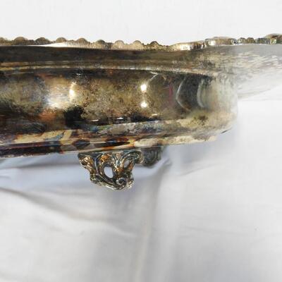 Footed Metal Serving Tray with clear Glass Liner. 21" x 12.5" x 3" - Vintage