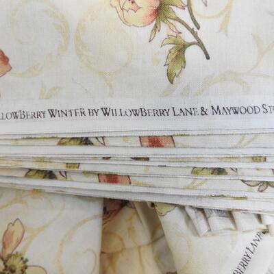Large Amount Floral Fabric: Cream, Maroon, Green, Tan. Willowberry Winter Lane