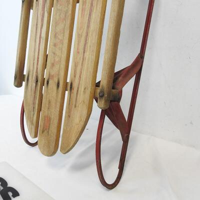 Speedway Snow Sled, Metal & Wood. Black, Brown & Red. Vintage