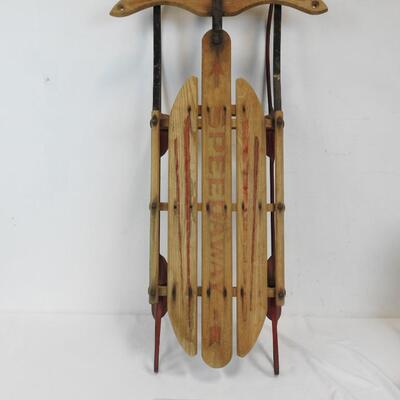 Speedway Snow Sled, Metal & Wood. Black, Brown & Red. Vintage