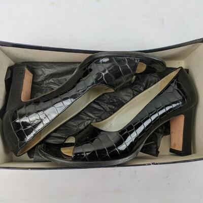 Women's Size 8.5M Anne Klein II Black Croc Leather Open Toe High Heels