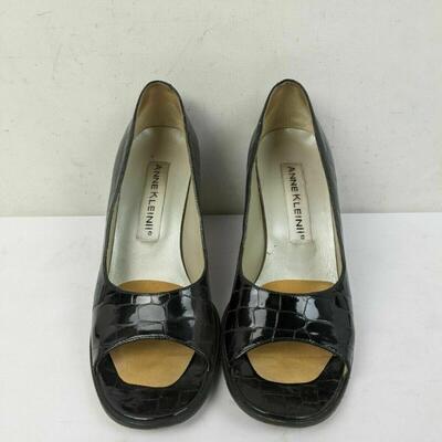 Women's Size 8.5M Anne Klein II Black Croc Leather Open Toe High Heels