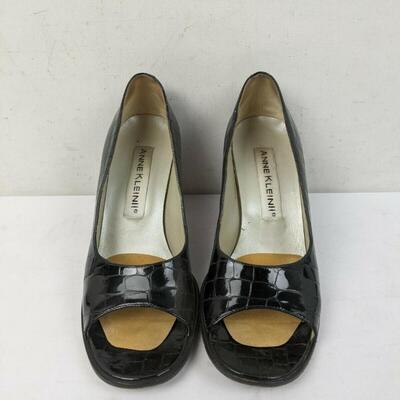 Women's Size 8.5M Anne Klein II Black Croc Leather Open Toe High Heels