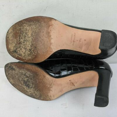 Women's Size 8.5M Anne Klein II Black Croc Leather Open Toe High Heels