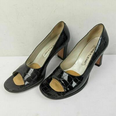 Women's Size 8.5M Anne Klein II Black Croc Leather Open Toe High Heels