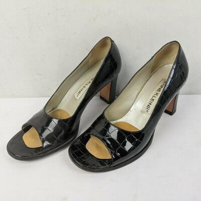 Women's Size 8.5M Anne Klein II Black Croc Leather Open Toe High Heels