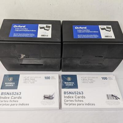 Oxford Plastic Index Card Boxes with Lids, & 2 packages 5"x8" Index Cards - Near New, Boxes Slightly Scratched, Cards Sealed