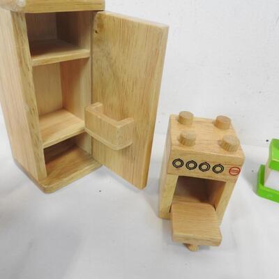 14 Pc Doll House Furniture: 12 are Wooden, 2 are plastic