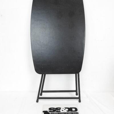 Black Folding Tray Table, Metal & Plastic. Height Adjustable 25" up to 28"