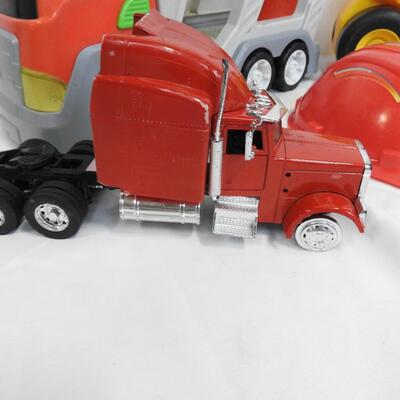 10 pc Vehicle Toys: CAT Dump Truck, Semi Trucks, John Deere Tractor & Trailer