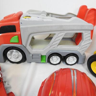 10 pc Vehicle Toys: CAT Dump Truck, Semi Trucks, John Deere Tractor & Trailer