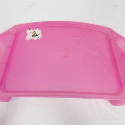 11 pc Plastic Organizing Baskets & Bins. Pink Lap Desk for Kids (needs cleaning)