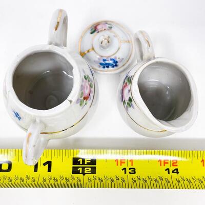 VINTAGE MINI FLORAL & GOLD SUGAR & CREAMER SET