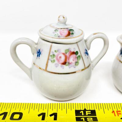 VINTAGE MINI FLORAL & GOLD SUGAR & CREAMER SET