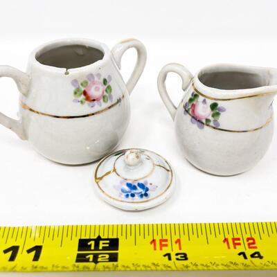 VINTAGE MINI FLORAL & GOLD SUGAR & CREAMER SET