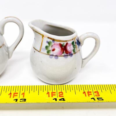 VINTAGE MINI FLORAL & GOLD SUGAR & CREAMER SET