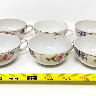 VINTAGE MINI FLORAL & GOLD TEACUP & SAUCER SET (6 EACH)