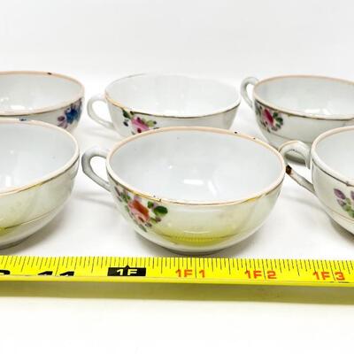 VINTAGE MINI FLORAL & GOLD TEACUP & SAUCER SET (6 EACH)