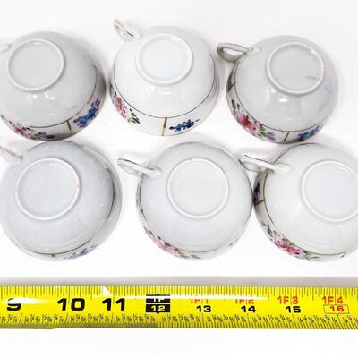 VINTAGE MINI FLORAL & GOLD TEACUP & SAUCER SET (6 EACH)