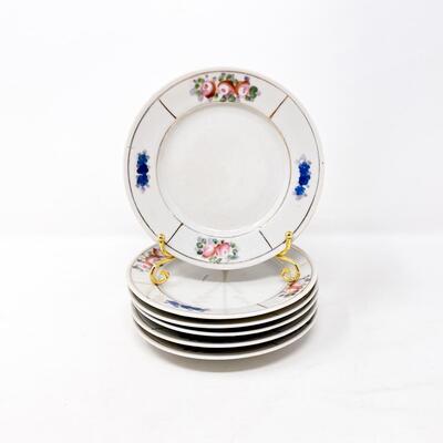 VINTAGE 5â€ FLORAL & GOLD PLATES (6)