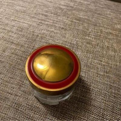 Vintage Art Deco small glass jar with brass lid