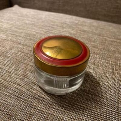 Vintage Art Deco small glass jar with brass lid