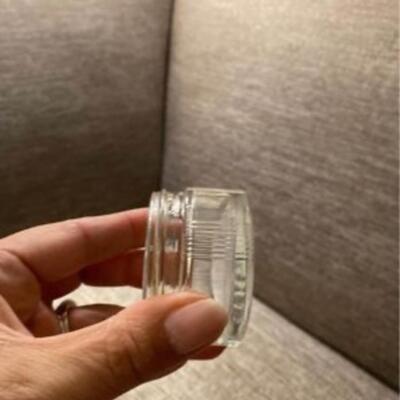 Vintage Art Deco small glass jar with brass lid