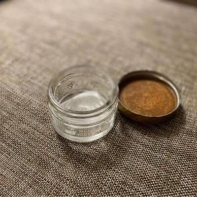 Vintage Art Deco small glass jar with brass lid