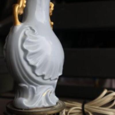 Antique Victorian fine china & brass lamp