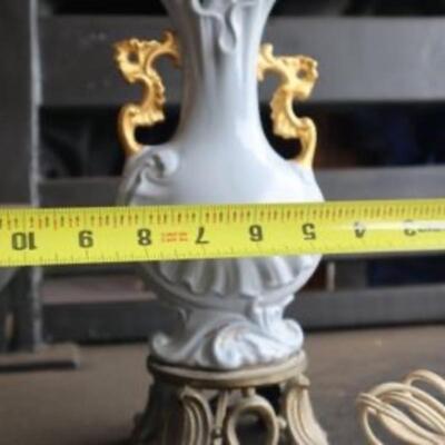 Antique Victorian fine china & brass lamp