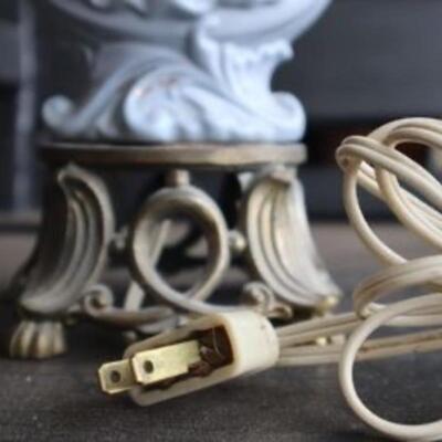 Antique Victorian fine china & brass lamp