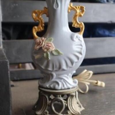 Antique Victorian fine china & brass lamp