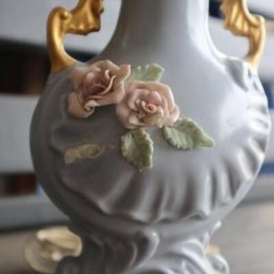 Antique Victorian fine china & brass lamp