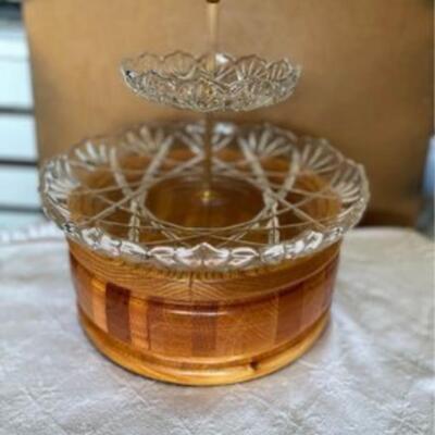 Antique Brass/Crystal Tiered Tray