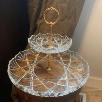 Antique Brass/Crystal Tiered Tray