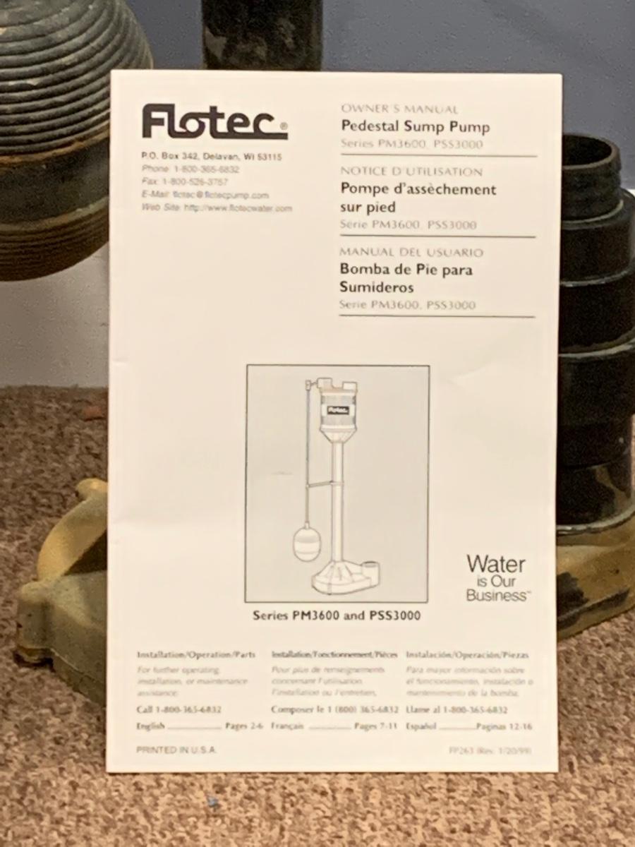 LOT 392R Flotec Pedestal Sump Pump