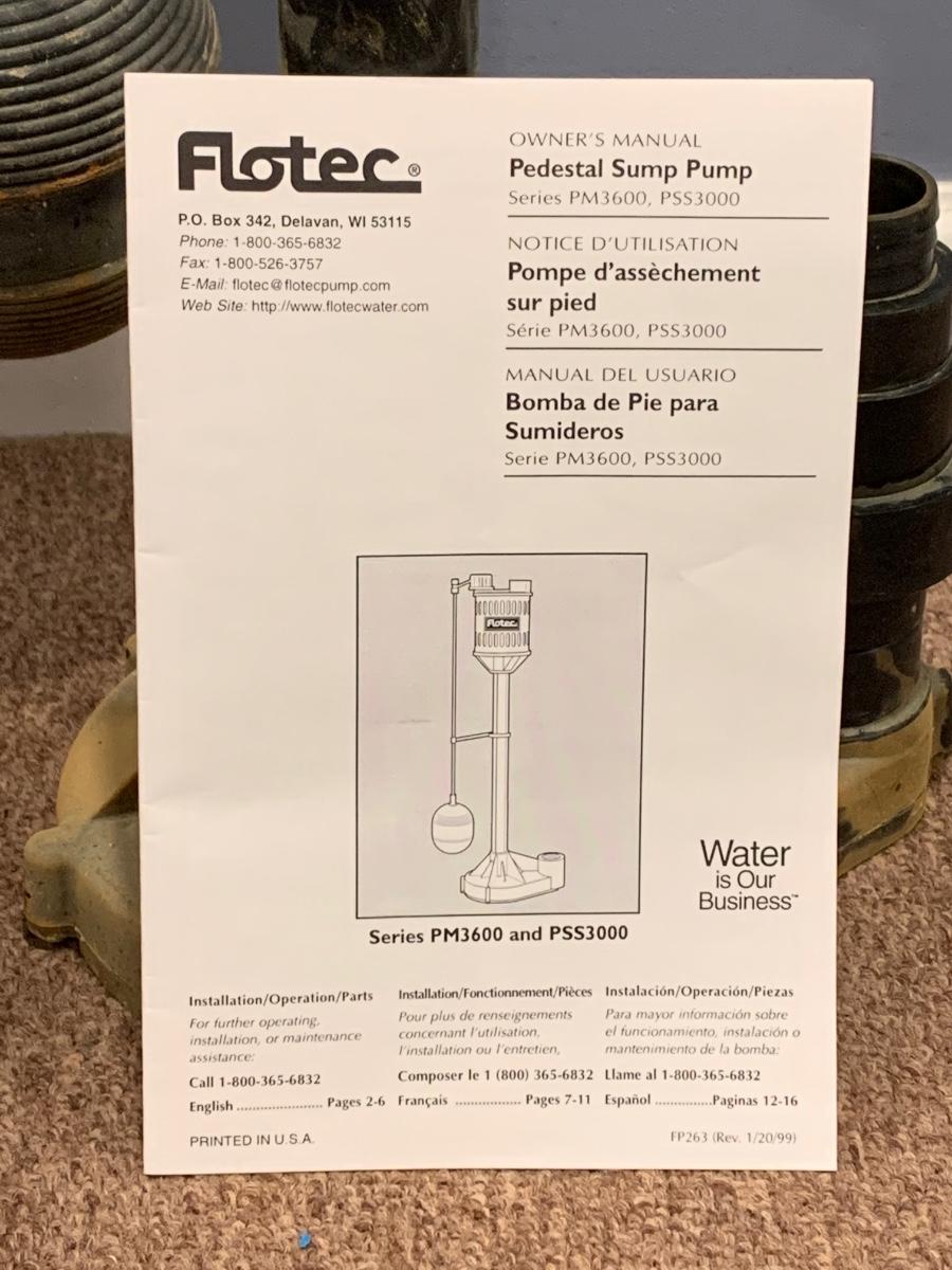 LOT 392R Flotec Pedestal Sump Pump