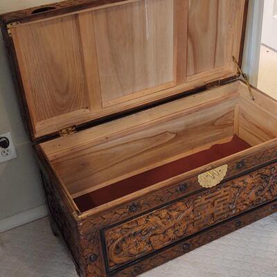 Oriental Carved Chest w/brass lock