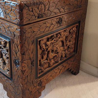 Oriental Carved Chest w/brass lock