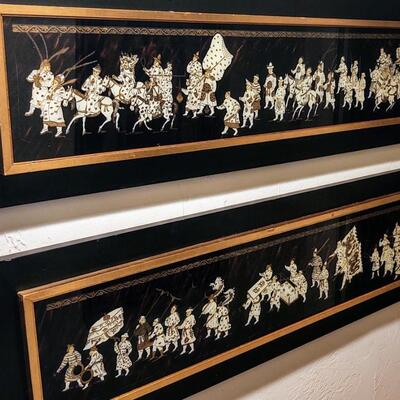 Two Wood Plaques with Frames Asian Art