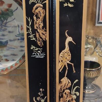 Ornate Black Lacquer & Gold Lighted Cabinet