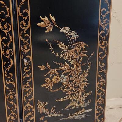 Ornate Black Lacquer & Gold Lighted Cabinet