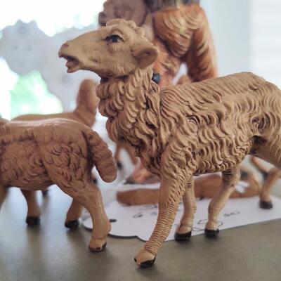 Wooden Shepherd and 6 Sheep