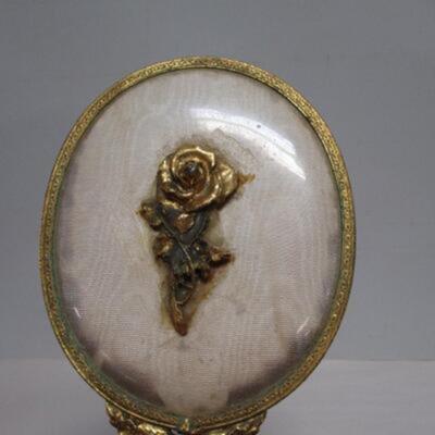Vintage Vanity Mirror & Brush - (Brass Flower Design)