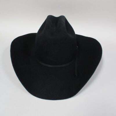 Sheepskin Leather Wrangler Hat Size 6 7/8 - Black With Box