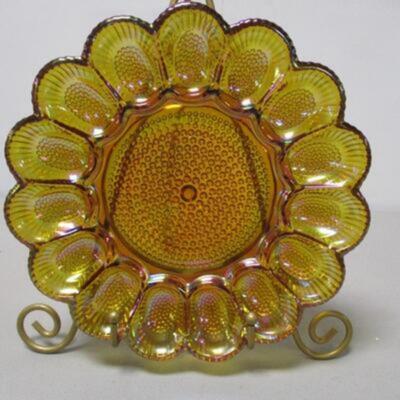 Vintage Indiana Amber Glass Deviled Egg/Relish Plate