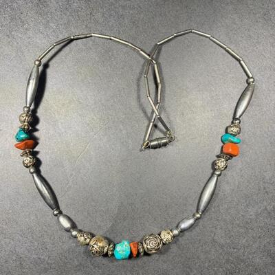 Native American Navajo Turquoise and Coral Necklace