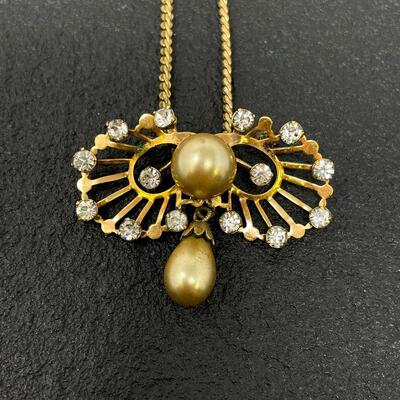 VINTAGE VAN DELL 1/20 22K GOLD FILLED BROOCH NECKLACE