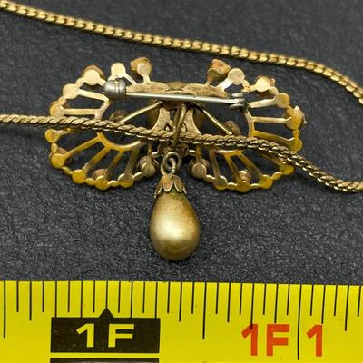 VINTAGE VAN DELL 1/20 22K GOLD FILLED BROOCH NECKLACE